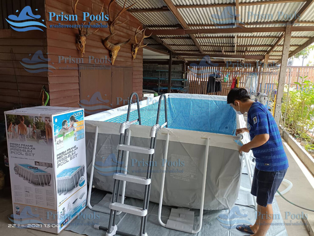 รีวิวติดตั้ง สระว่ายน้ำ Intex 16 ฟุต Prism Rectangular รหัส 26792 -104